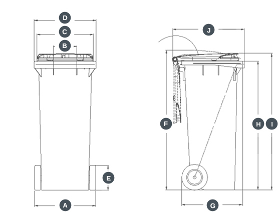 dimensions conteneur bac poubelle 140 Litres