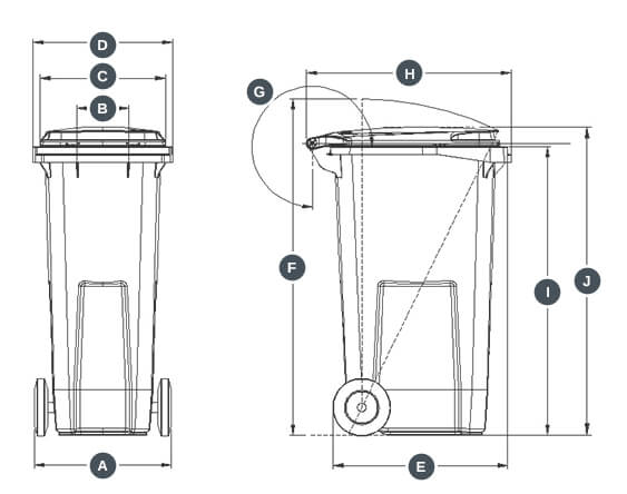 dimensions conteneur bac poubelle 180 Litres