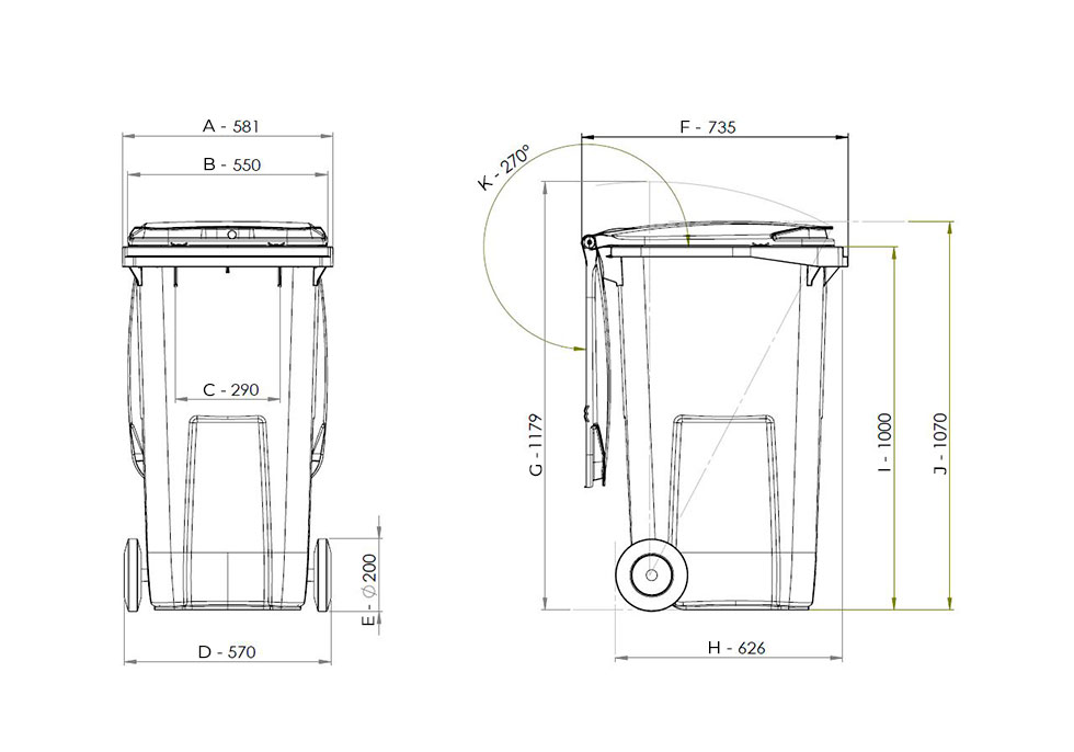 dimensions conteneur bac poubelle 240 Litres