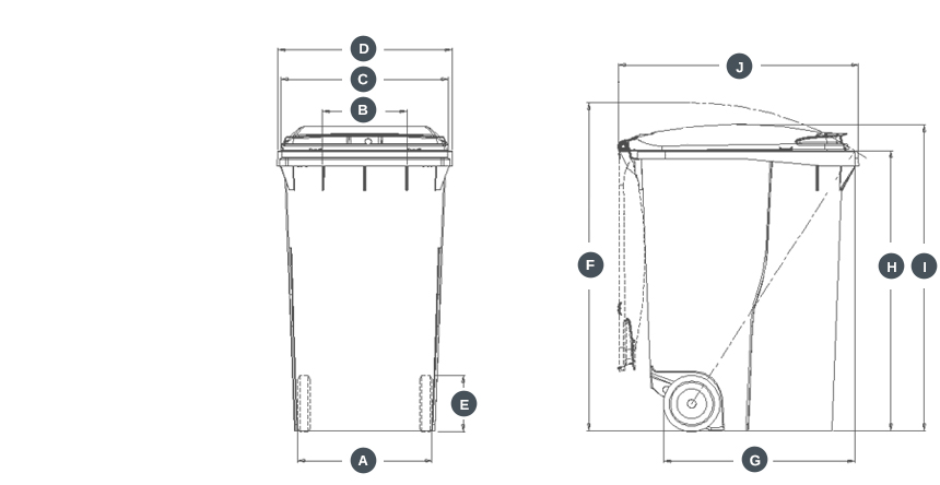 dimensions conteneur bac poubelle 340 Litres