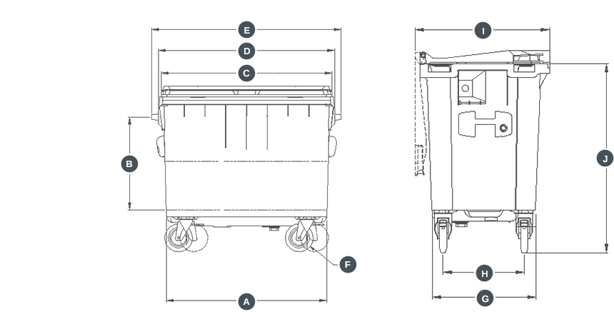 dimensions conteneur bac poubelle 660 Litres